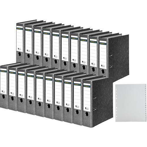 Schäfer Shop Select Ordner, DIN A4, Rückenbreite 80 mm, 20 Stück + GRATIS 1 PP-Ordner-Register A-Z, grau