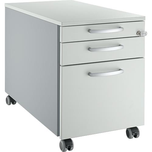 Schäfer Shop Select Rollcontainer 126, 1 Schublade, HR- & Utensilienauszug, runde Griffe, weißalu/lichtgrau/lichtgrau