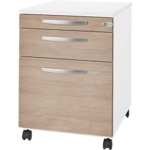 Schäfer Shop Select Rollcontainer Login, HR-Auszug+Utensilienauszug+Schublade, abschließbar, Holz, B 431 x T 580 x H 595 mm, weiß/Eiche Schäfer Shop Select Rollcontainer Login, HR-Auszug+Utensilienauszug+Schublade, abschließbar, Holz, B 431 x T 580 x H 595 mm, weiß/Eiche