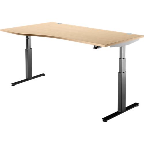 Schäfer Shop Select Schreibtisch DRIVE UP 2, elektrisch höhenverstellbar, Freiform, Ansatz links, T-Fuß, B 1800 mm, Ahorn/schwarz