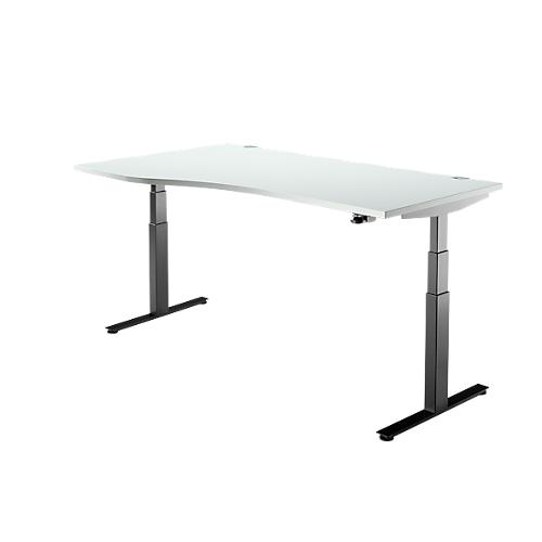Schäfer Shop Select Schreibtisch DRIVE UP 2, elektrisch höhenverstellbar, Freiform, Ansatz links, T-Fuß, B 1800 mm, lichtgrau/schwarz