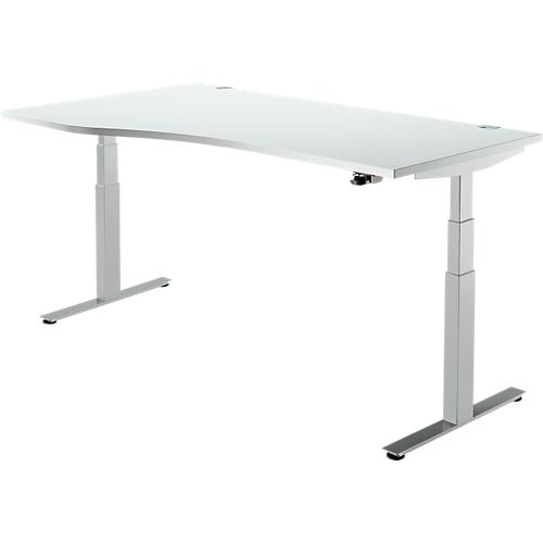Schäfer Shop Select Schreibtisch DRIVE UP 2, elektrisch höhenverstellbar, Freiform, Ansatz links, T-Fuß, B 1800 mm, lichtgrau/weißalu