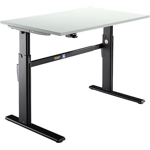 Schäfer Shop Select Schreibtisch, elektrisch höhenverstellbar, Rechteck, C-Fuß, B 1200 x T 800 x H 725-1185 mm, lichtgrau/schwarz