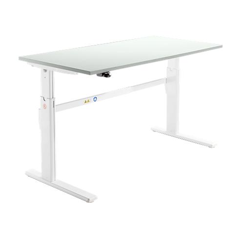 Schäfer Shop Select Schreibtisch, elektrisch höhenverstellbar, Rechteck, C-Fuß, B 1800 x T 800 x H 725-1185 mm, lichtgrau/weiß
