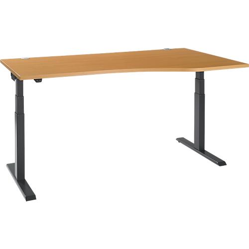 Schäfer Shop Select Schreibtisch ERGO-T 2.0, elektrisch höhenverstellbar, Freiform Ansatz rechts, T-Fuß, B 1800x H 640-1300 mm, Buche/anthrazit