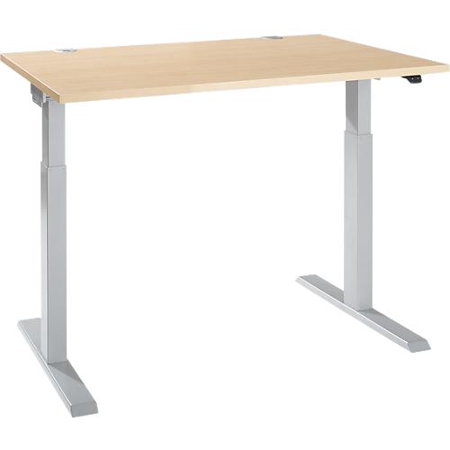 Schäfer Shop Select Schreibtisch ERGO-T 2.0, elektrisch höhenverstellbar, Rechteck, T-Fuß, B 1200 x T 800 x H 715-1205 mm, Ahorn/weißalu