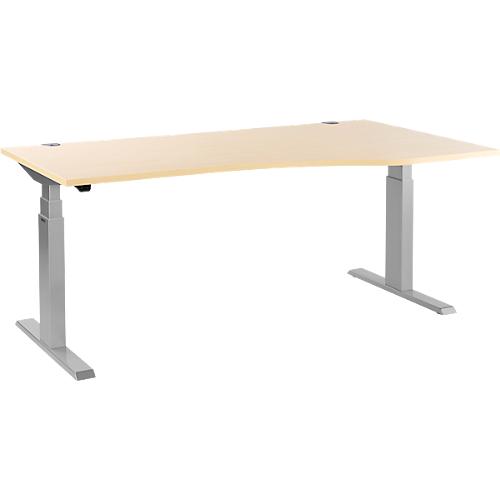 Schäfer Shop Select Schreibtisch ERGO-T, elektrisch höhenverstellbar, Freiform, Ansatz rechts, T-Fuß, B 1800 x H 640-1300 mm, Ahorn/weißalu