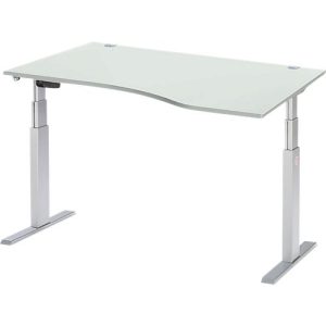 Schäfer Shop Select Schreibtisch ERGO-T, elektrisch höhenverstellbar, Freiform, Ansatz rechts, T-Fuß, B 1800 x H 640-1300 mm, lichtgrau/weißalu Schäfer Shop Select Schreibtisch ERGO-T, elektrisch höhenverstellbar, Freiform, Ansatz rechts, T-Fuß, B 1800 x H 640-1300 mm, lichtgrau/weißalu