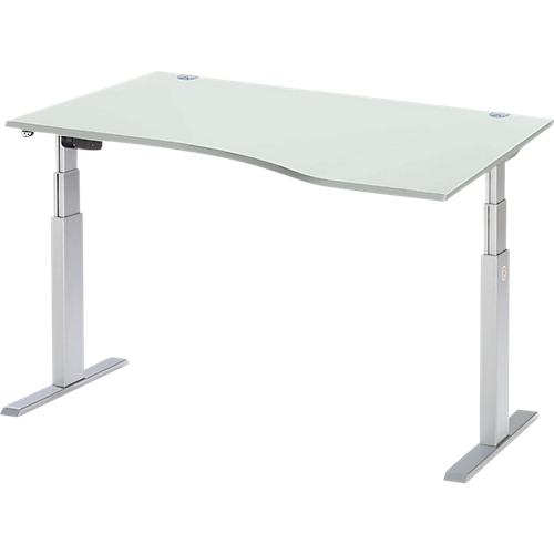 Schäfer Shop Select Schreibtisch ERGO-T, elektrisch höhenverstellbar, Freiform, Ansatz rechts, T-Fuß, B 1800 x H 640-1300 mm, lichtgrau/weißalu