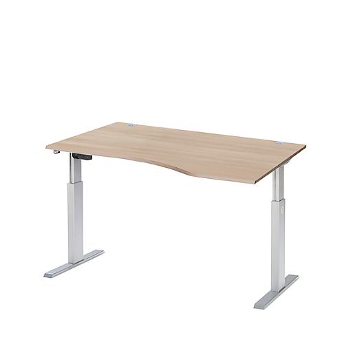 Schäfer Shop Select Schreibtisch ERGO-T, elektrisch höhenverstellbar, Freiform, Ansatz rechts, T-Fuß, B 1800 x H 725-1185 mm, Eiche/weißalu