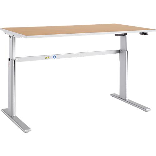 Schäfer Shop Select Schreibtisch Moxxo IQ, elektrisch höhenverstellbar, Rechteck, C-Fuß, B 1600 x T 800 x H 725-1185 mm, Buche/weißaluminium
