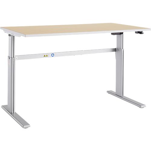 Schäfer Shop Select Schreibtisch Moxxo IQ, elektrisch höhenverstellbar, Rechteck, C-Fuß, B 1800 x T 800 x H 725-1185 mm, Ahorn/weißaluminium