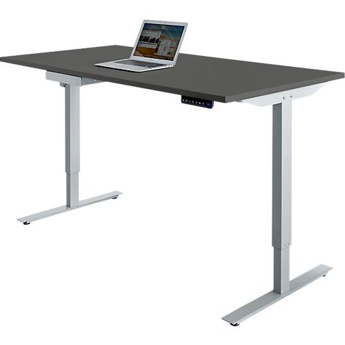 Schäfer Shop Select Schreibtisch Start Off, elektrisch höhenverstellbar, Rechteck, T-Fuß, B 1600 x T 800 x H 755-1255 mm, graphit/weißaluminium + Zubehörschublade