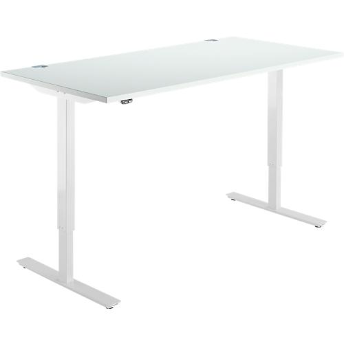 Schäfer Shop Select Schreibtisch Start Off, elektrisch höhenverstellbar, Rechteck, T-Fuß, B 1600 x T 800 x H 755-1255 mm, lichtgrau/weiß