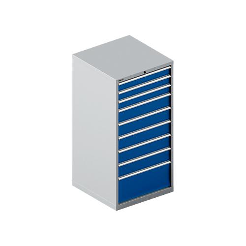 Schäfer Shop Select Schubladenschrank 36-36, 9 Schübe, bis 200 kg, B 717 x T 725 x H 1450 mm, weißalu/enzianblau