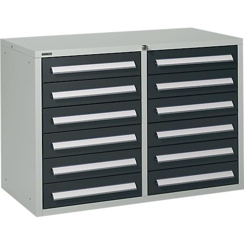 Schäfer Shop Select Schubladenschrank SF 120, 12 Schübe mit Etikettenschildern, abschließbar, B 1055 x T 500 x H 723 mm, lichtgrau RAL7035/anthrazitgrau RAL 7016