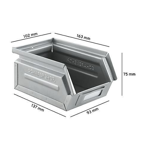 Schäfer Shop Select Sichtlagerkasten, 0,9 l, 2,5 kg, L 163 x B 102 x H 75 mm, Stahl, galvanisch verzinkt