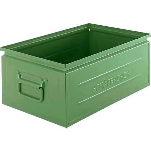 Schäfer Shop Select Stapelbox, 29,5 l, 50 kg, L 527 x B 308 x H 200 mm, Stahl, RAL 6011 (resadagrün)