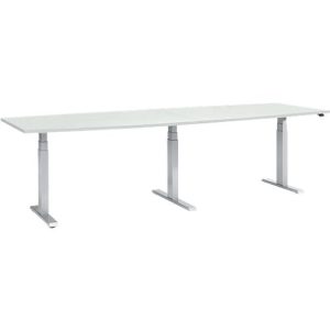 Schäfer Shop Select Tisch, elektrisch höhenverstellbar, Boot, T-Fuß, B 2800 x H 640-1300 mm, lichtgrau/weißaluminium Schäfer Shop Select Tisch, elektrisch höhenverstellbar, Boot, T-Fuß, B 2800 x H 640-1300 mm, lichtgrau/weißaluminium