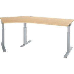 Schäfer Shop Select Winkelschreibtisch ERGO-T 2.0, 135° Winkel, Ansatz links, T-Fuß, B 2165 x T 800 x H 675-895 mm, Ahorn/weißalu