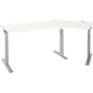 Schäfer Shop Select Winkelschreibtisch ERGO-T 2.0, 135° Winkel, Ansatz rechts, T-Fuß, B 2165 x T 800 x H 675-895 mm, weiß/weißalu