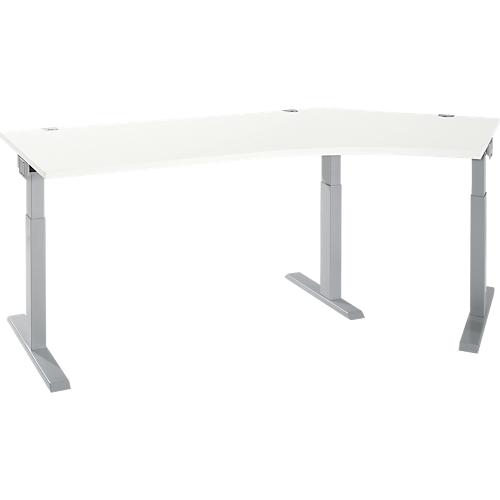 Schäfer Shop Select Winkelschreibtisch ERGO-T 2.0, 135° Winkel, Ansatz rechts, T-Fuß, B 2165 x T 800 x H 675-895 mm, weiß/weißalu