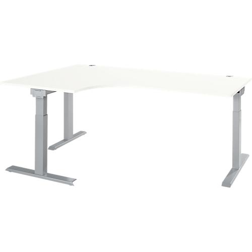 Schäfer Shop Select Winkelschreibtisch ERGO-T 2.0, 90° Winkel, Ansatz links, T-Fuß, B 2000 x T 1200/800 x H 675-895 mm, weiß/weißalu