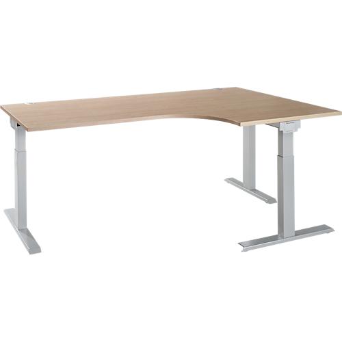 Schäfer Shop Select Winkelschreibtisch ERGO-T 2.0, 90° Winkel, Ansatz rechts, T-Fuß, B 2000 x T 1200/800 x H 675-895 mm, Eiche/weißalu