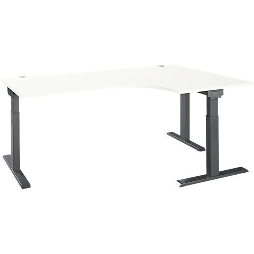 Schäfer Shop Select Winkelschreibtisch ERGO-T 2.0, 90° Winkel, Ansatz rechts, T-Fuß, B 2000 x T 1200/800 x H 675-895 mm, weiß/anthrazit