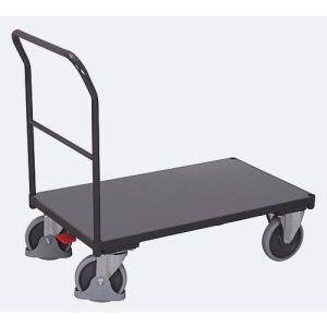 Schiebebügelwagen, Stahl/MDF-Platte, Anthrazitgrau/Dunkelgrau, L 1030 x B 600 mm, mit Querstrebe, TPE-Rollen mit EasySTOP, bis 500 kg Schiebebügelwagen, Stahl/MDF-Platte, Anthrazitgrau/Dunkelgrau, L 1030 x B 600 mm, mit Querstrebe, TPE-Rollen mit EasySTOP, bis 500 kg