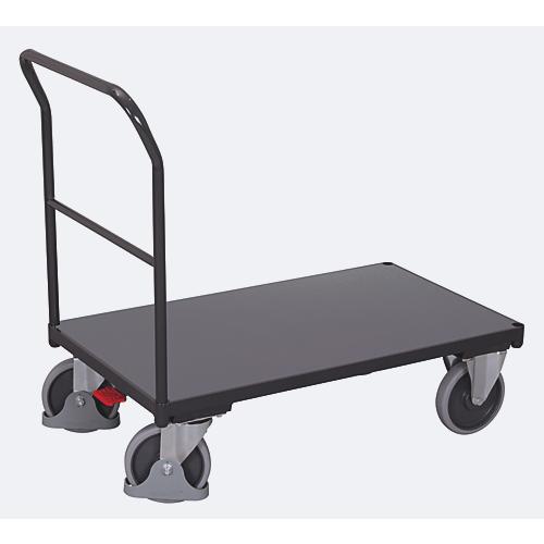 Schiebebügelwagen, Stahl/MDF-Platte, Anthrazitgrau/Dunkelgrau, L 1030 x B 600 mm, mit Querstrebe, TPE-Rollen mit EasySTOP, bis 500 kg