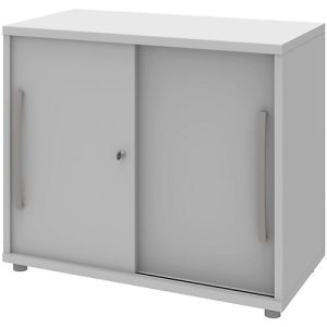 Schiebetüren-Schrank BARI,1 Boden, Schloss, B 800 x T 430 x H 720 mm, hellgrau Schiebetüren-Schrank BARI,1 Boden, Schloss, B 800 x T 430 x H 720 mm, hellgrau