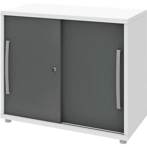 Schiebetüren-Schrank BARI,1 Boden, Schloss, B 800 x T 430 x H 720 mm, weiß/anthrazit Schiebetüren-Schrank BARI,1 Boden, Schloss, B 800 x T 430 x H 720 mm, weiß/anthrazit