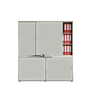 Schiebetürenschrank, Akustikfront, B 1350 mm, 5 OH, silber Schiebetürenschrank, Akustikfront, B 1350 mm, 5 OH, silber