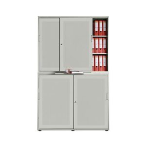 Schiebetürenschrank, Akustikfront, B 1350 mm, 6 OH, silber Schiebetürenschrank, Akustikfront, B 1350 mm, 6 OH, silber