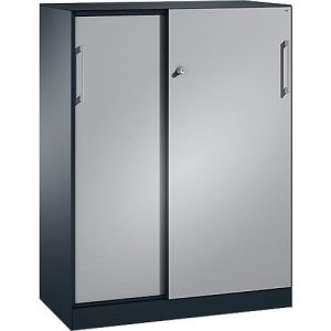 Schiebetürenschrank ASISTO C 3000, 3 Ordnerhöhen, mit Abdeckplatte, Breite 1000 mm, anthrazit/alusilber Schiebetürenschrank ASISTO C 3000, 3 Ordnerhöhen, mit Abdeckplatte, Breite 1000 mm, anthrazit/alusilber