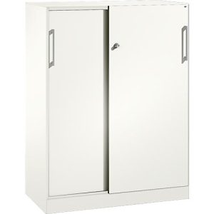 Schiebetürenschrank ASISTO C 3000, 3 Ordnerhöhen, mit Abdeckplatte, Breite 1000 mm, weiß/weiß Schiebetürenschrank ASISTO C 3000, 3 Ordnerhöhen, mit Abdeckplatte, Breite 1000 mm, weiß/weiß
