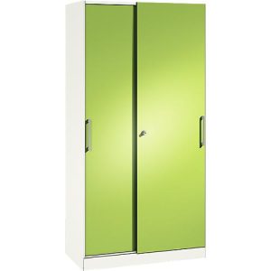 Schiebetürenschrank ASISTO C 3000, 5 Ordnerhöhen, abschließbar, Breite 1000 mm, weiß/virdingrün Schiebetürenschrank ASISTO C 3000, 5 Ordnerhöhen, abschließbar, Breite 1000 mm, weiß/virdingrün
