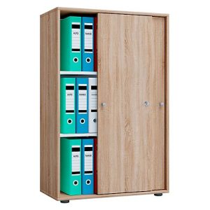 Schiebetürenschrank, aus Holz, abschließbar, 3 OH, B 700 x T 400 x H 1050 mm, Sonoma Eiche Dekor Schiebetürenschrank, aus Holz, abschließbar, 3 OH, B 700 x T 400 x H 1050 mm, Sonoma Eiche Dekor