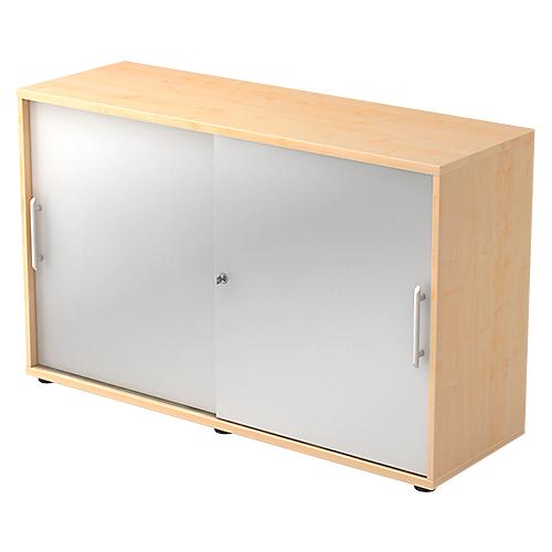 Schiebetürenschrank JENA, 2 OH, Front silber, B 1200 x T 400 x H 748 mm, Ahorn-Dekor