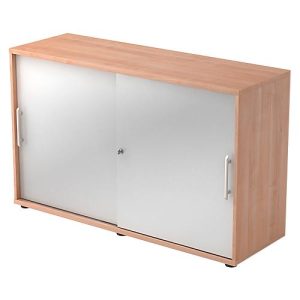 Schiebetürenschrank JENA, 2 OH, Front silber, B 1200 x T 400 x H 748 mm, Nussbaum-Dekor Schiebetürenschrank JENA, 2 OH, Front silber, B 1200 x T 400 x H 748 mm, Nussbaum-Dekor