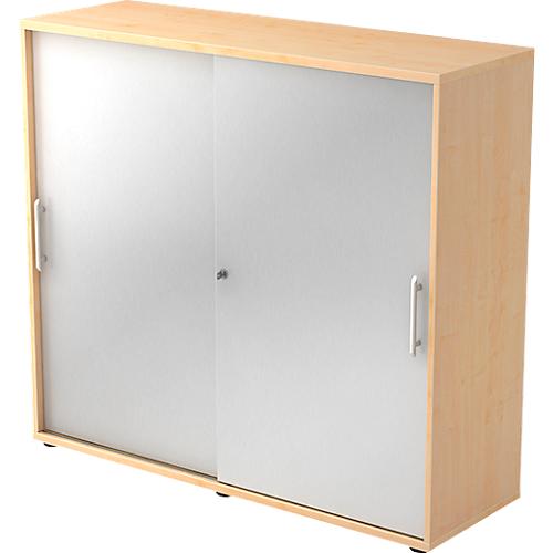 Schiebetürenschrank JENA, 3 OH, Front silber, B 1200 x T 400 x H 1100 mm, Ahorn-Dekor