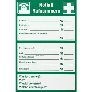 Schild ‚Notfall-Rufnummern‘ Schild ‚Notfall-Rufnummern‘