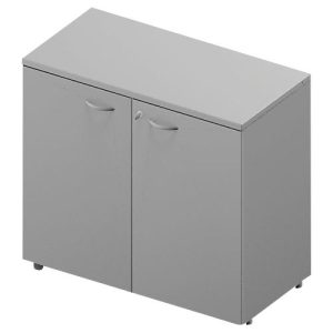 Schrank ARLON OFFICE, 2 Ordnerhöhen, abschließbar, B 900 x T 450 x H 816 mm, lichtgrau/alu