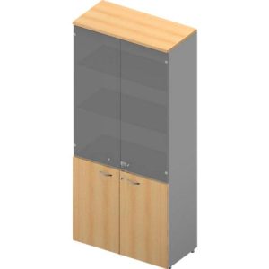 Schrank ARLON OFFICE, 5 Ordnerhöhen, 2 Glastüren, 2 Melamintüren, H 2000 mm, Buche-Dekor/alu Schrank ARLON OFFICE, 5 Ordnerhöhen, 2 Glastüren, 2 Melamintüren, H 2000 mm, Buche-Dekor/alu