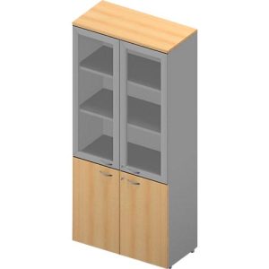 Schrank ARLON OFFICE, 5 Ordnerhöhen, 2 Glastüren m. Rahmen, 2 Melamintüren, H 2000 mm, Buche-Dekor/alu Schrank ARLON OFFICE, 5 Ordnerhöhen, 2 Glastüren m. Rahmen, 2 Melamintüren, H 2000 mm, Buche-Dekor/alu