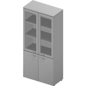 Schrank ARLON OFFICE, 5 Ordnerhöhen, 2 Glastüren m. Rahmen, 2 Melamintüren, H 2000 mm, lichtgrau/alu Schrank ARLON OFFICE, 5 Ordnerhöhen, 2 Glastüren m. Rahmen, 2 Melamintüren, H 2000 mm, lichtgrau/alu