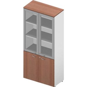 Schrank ARLON OFFICE, 5 Ordnerhöhen, 2 Glastüren m. Rahmen, 2 Melamintüren, H 2000 mm, Nuss Canaletto-Dekor/weiß Schrank ARLON OFFICE, 5 Ordnerhöhen, 2 Glastüren m. Rahmen, 2 Melamintüren, H 2000 mm, Nuss Canaletto-Dekor/weiß