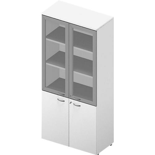 Schrank ARLON OFFICE, 5 Ordnerhöhen, 2 Glastüren m. Rahmen, 2 Melamintüren, H 2000 mm, weiß/weiß