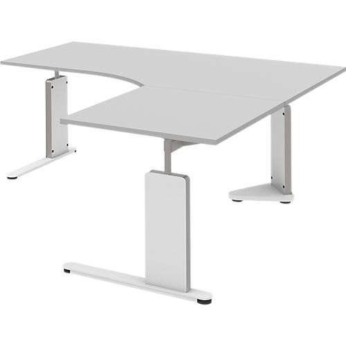 Schreibtisch, Ansatztisch rechts BARI, C-Fuß, Form B, Freiform, B 1800 mm, hellgrau